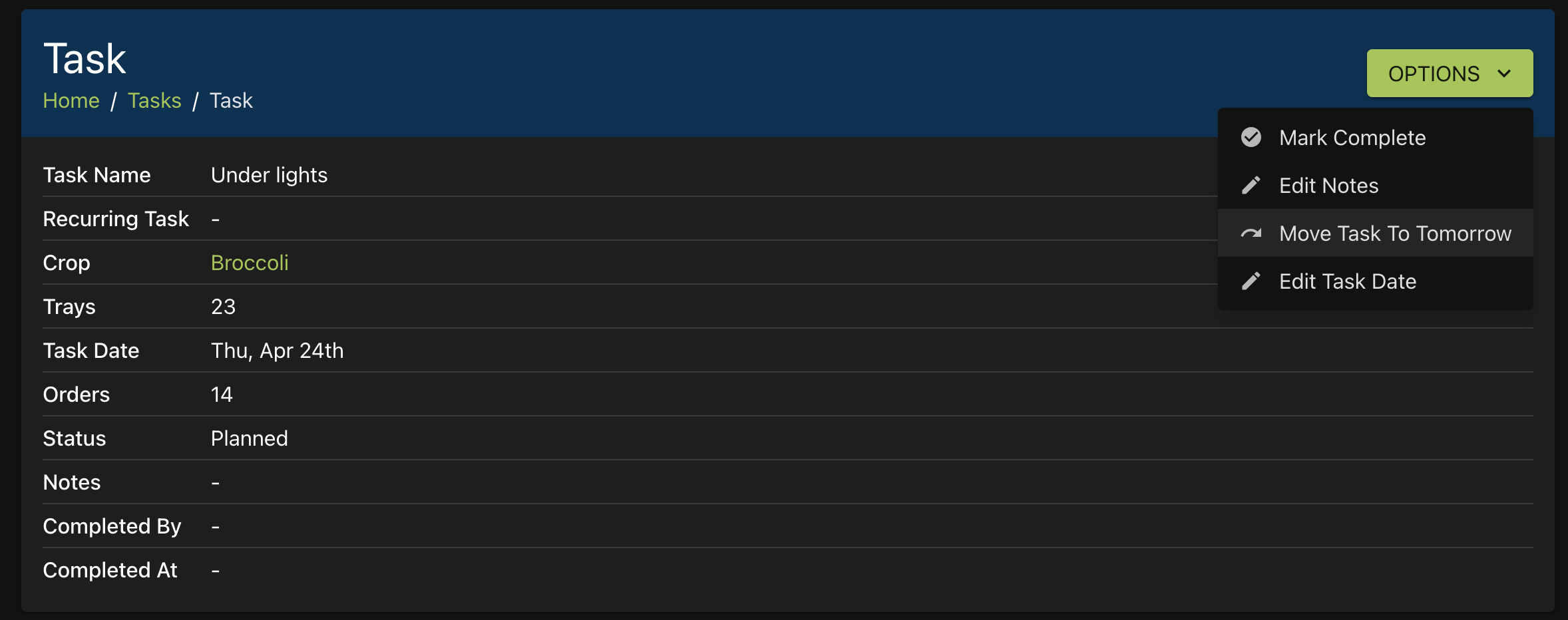 Extending Germination by 1 Day in Microgreen Manager by Moving the Task Back