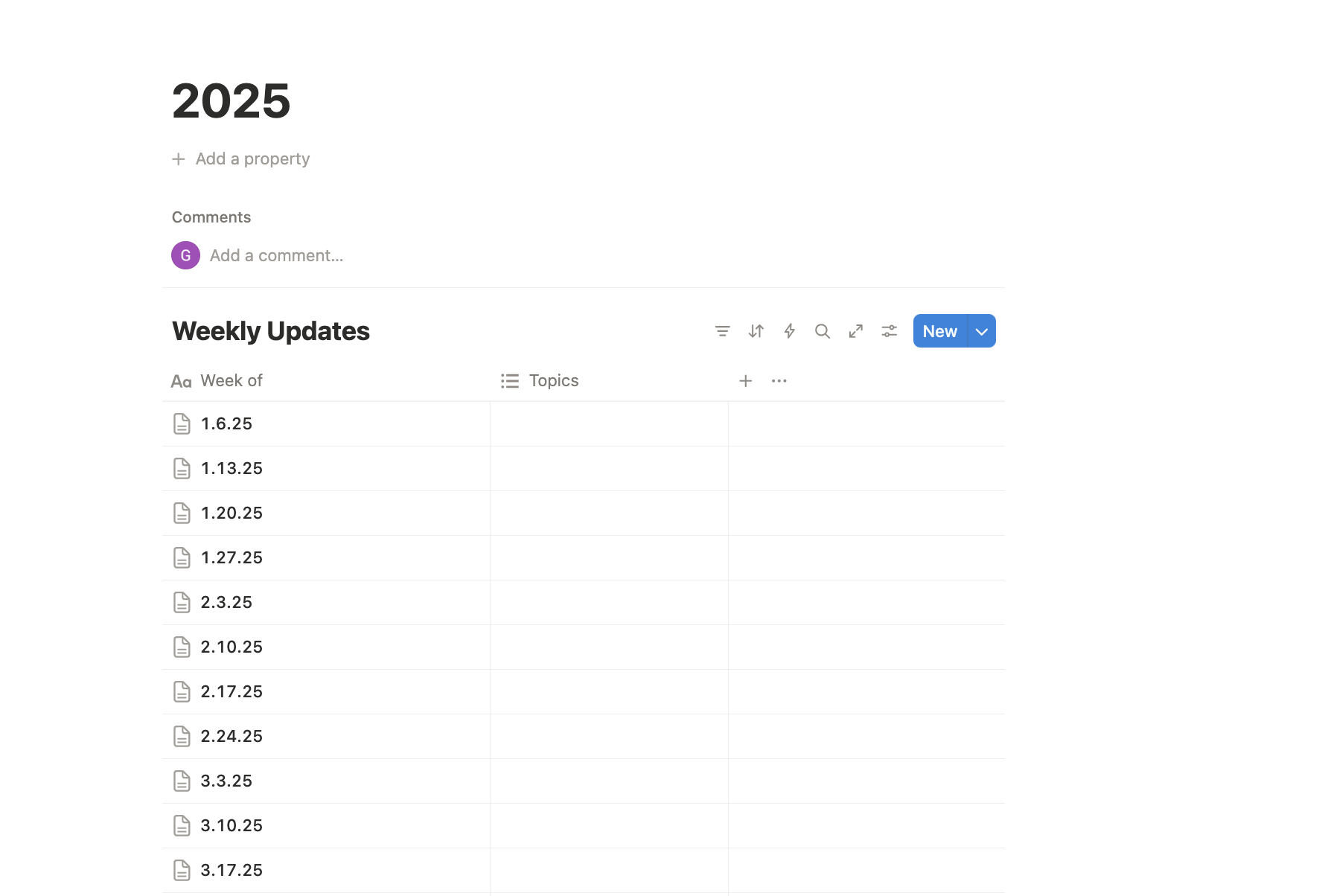 Weekly Updates for Every Week of the Year at PMG